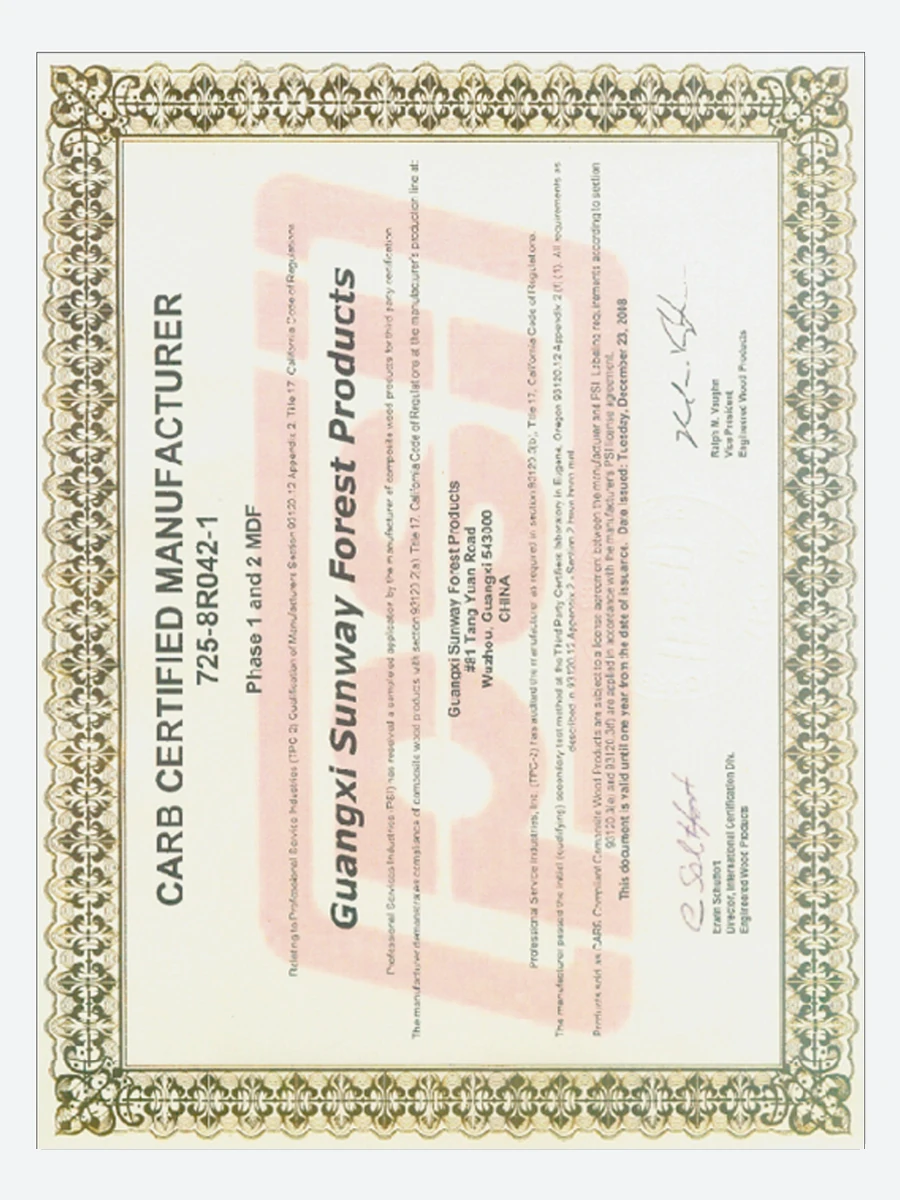 CARB certified manufacturer certificate