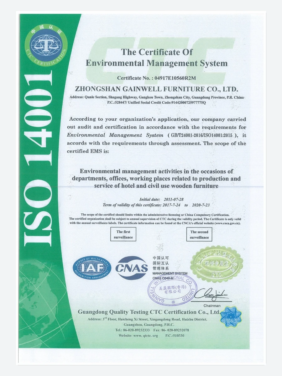 ISO 14001 environmental management system certificate