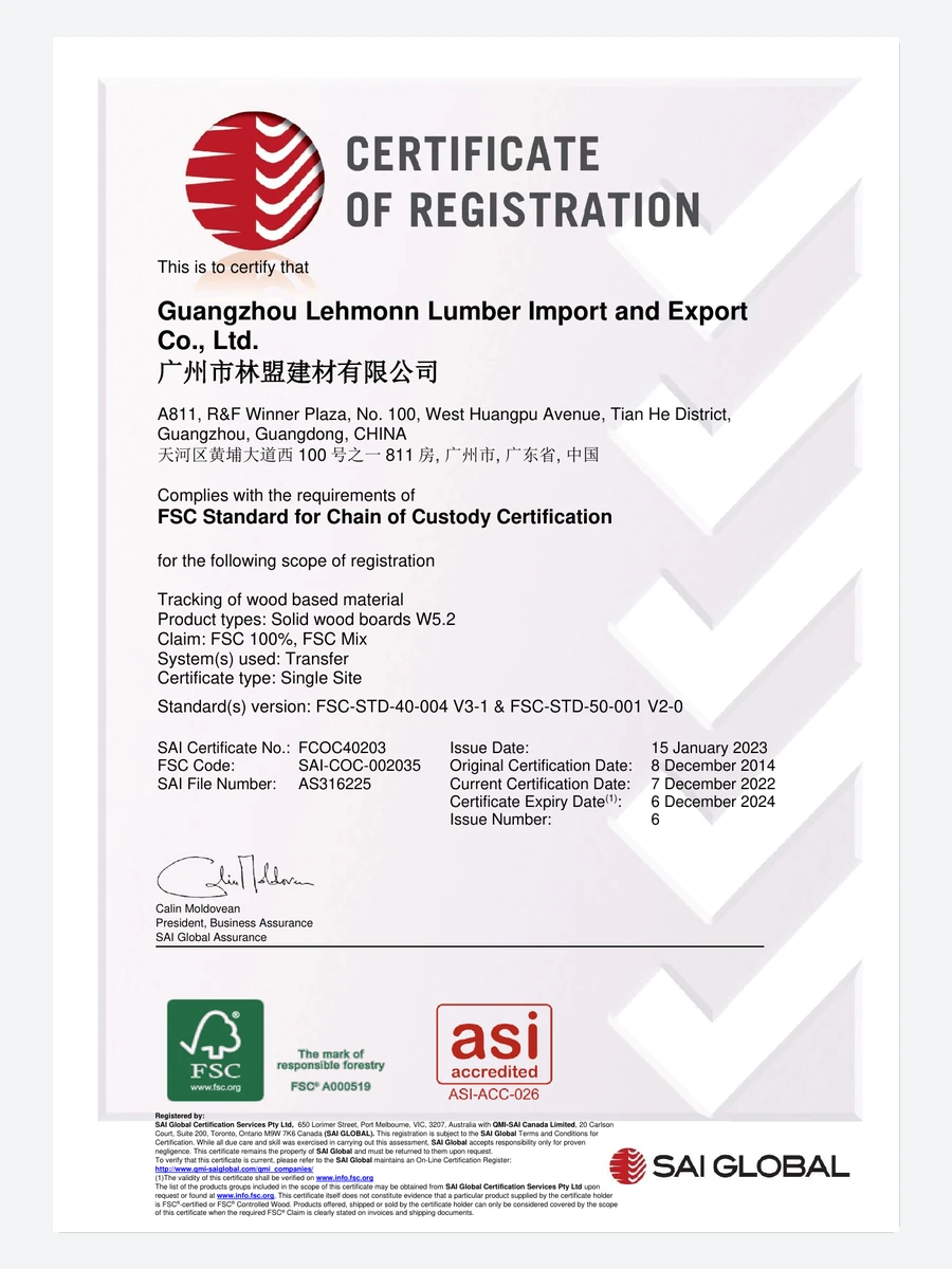 Wood FSC certification document