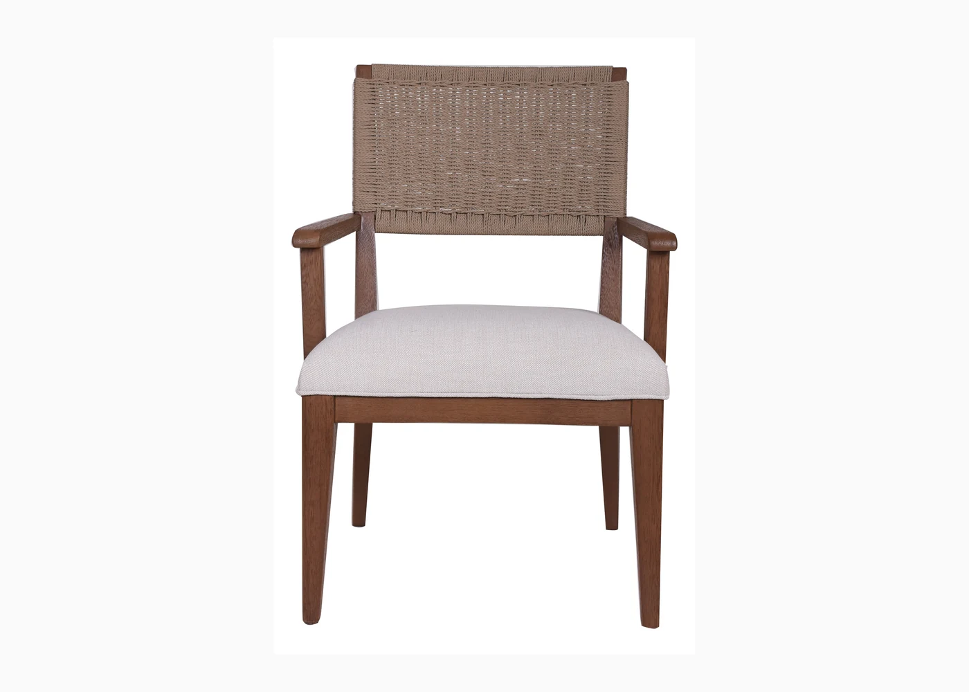 Custom wood hospitality dining chair with woven back