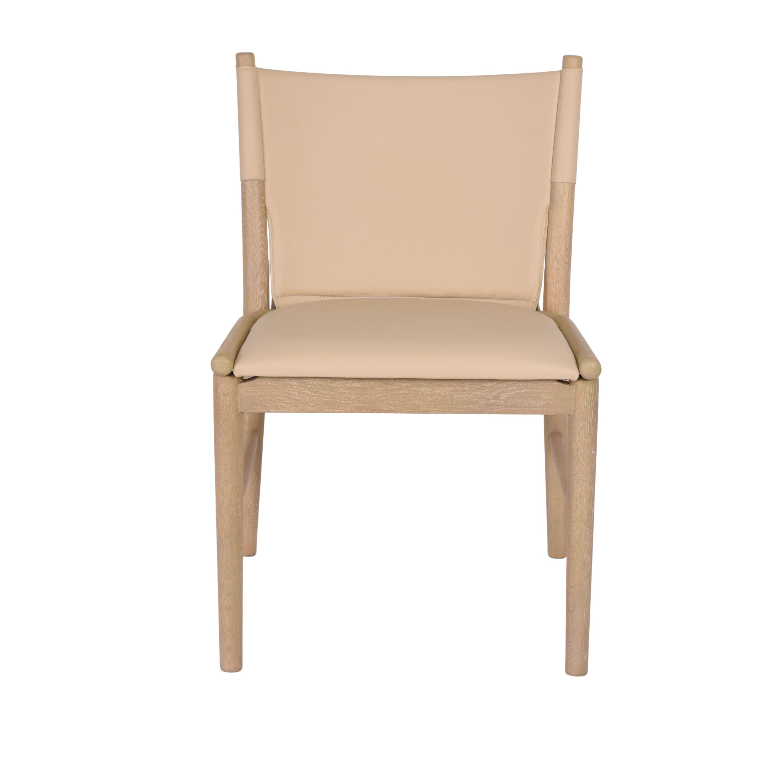 Upholstered armless restaurant chair with a pale timber-colored frame