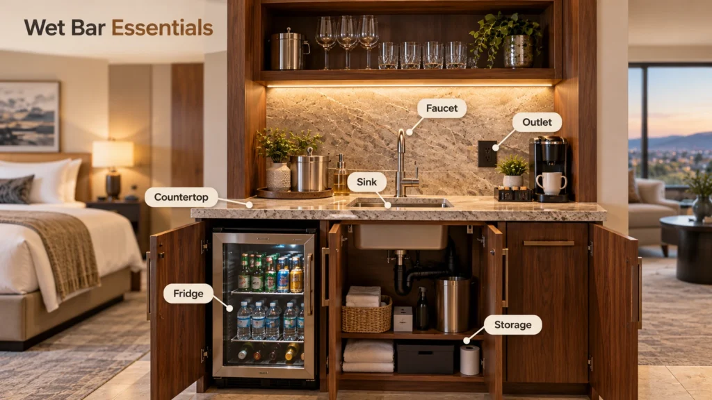 Essential components of hotel wet bar