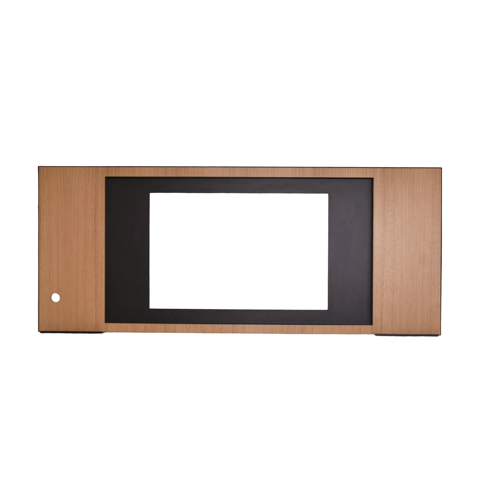 Timber-toned rectangular headboard panel with a dark central inset
