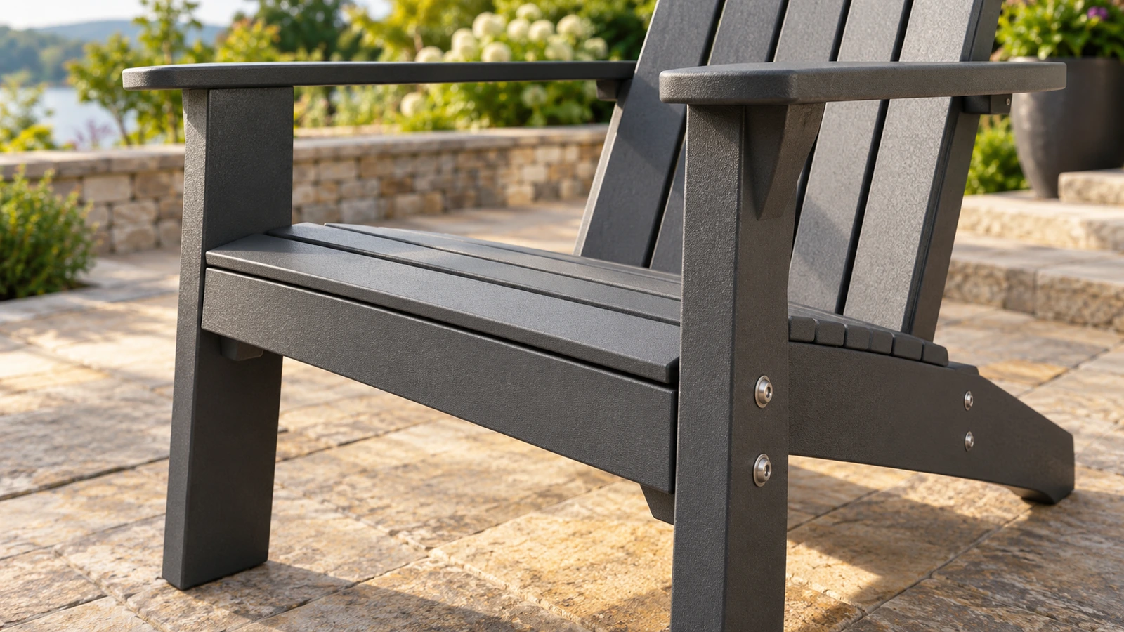 Seat slats, supporting members and mechanical connections in an outdoor chair