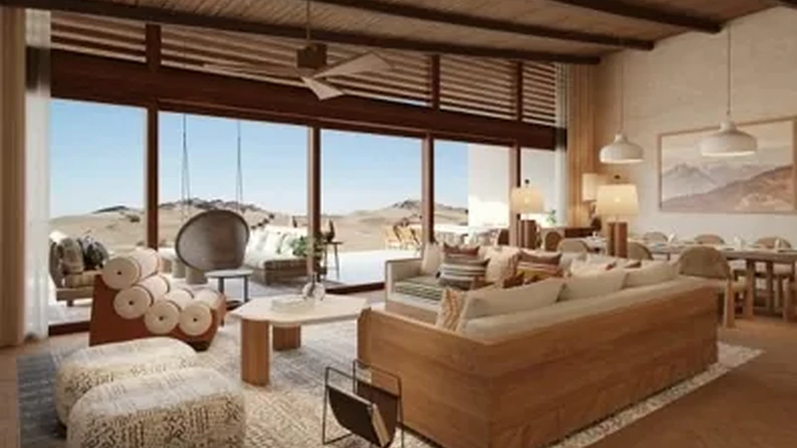 Woven accent chairs in a sheltered resort living room