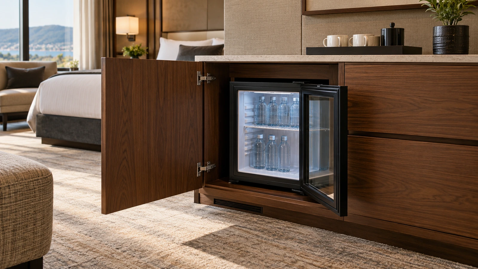 Separate furniture and refrigerator doors open for access