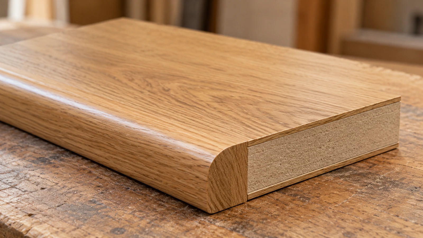 Conceptual veneered panel with rounded solid timber lipping