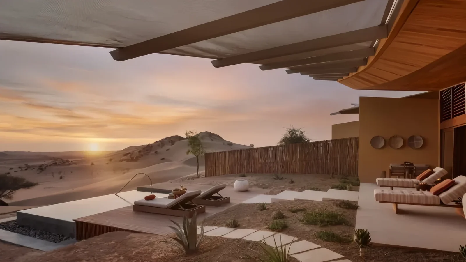 Hotel outdoor loungers at sunset for maintenance planning