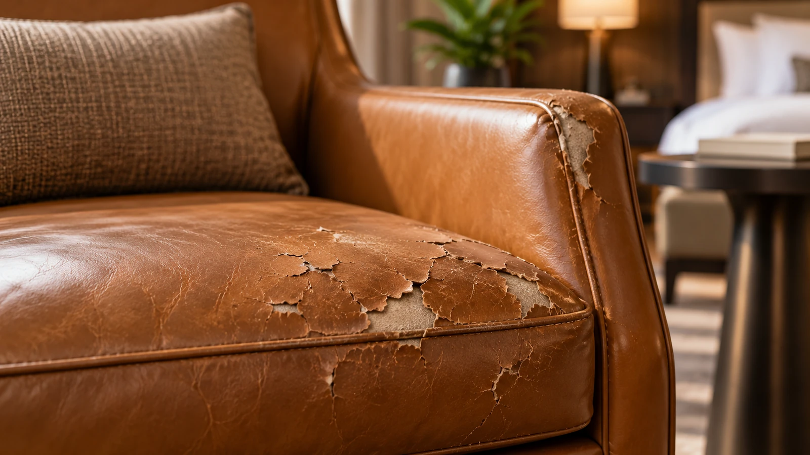 Peeling faux leather surface damage