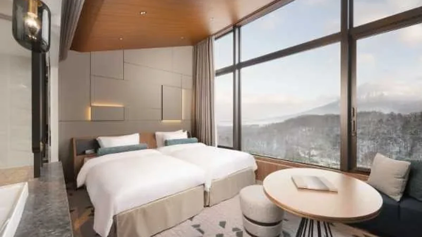Guestroom with beds and window seating