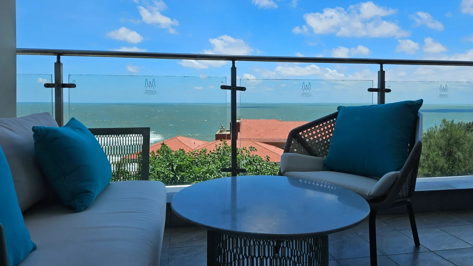 Hotel balcony seating with outdoor table