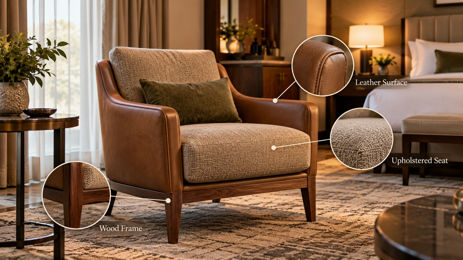 Leather upholstery wood frame chair