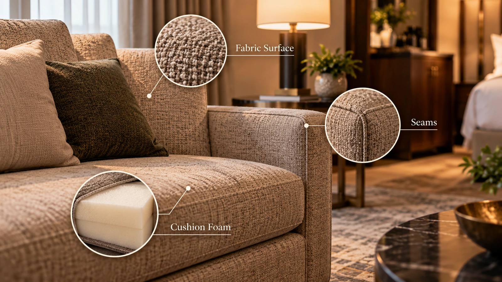 Upholstery seams and cushion foam